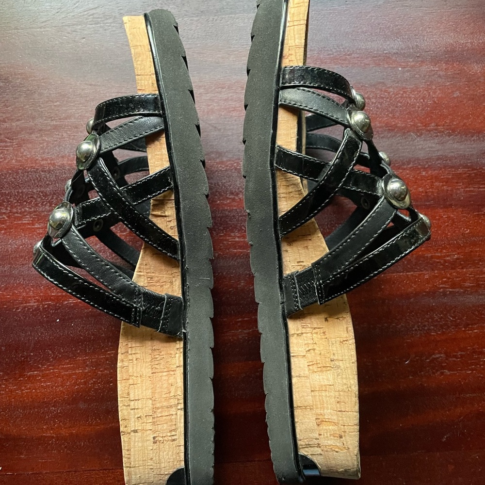 Donald J. Pliner Black Patent Leather Stud Slide Sandals